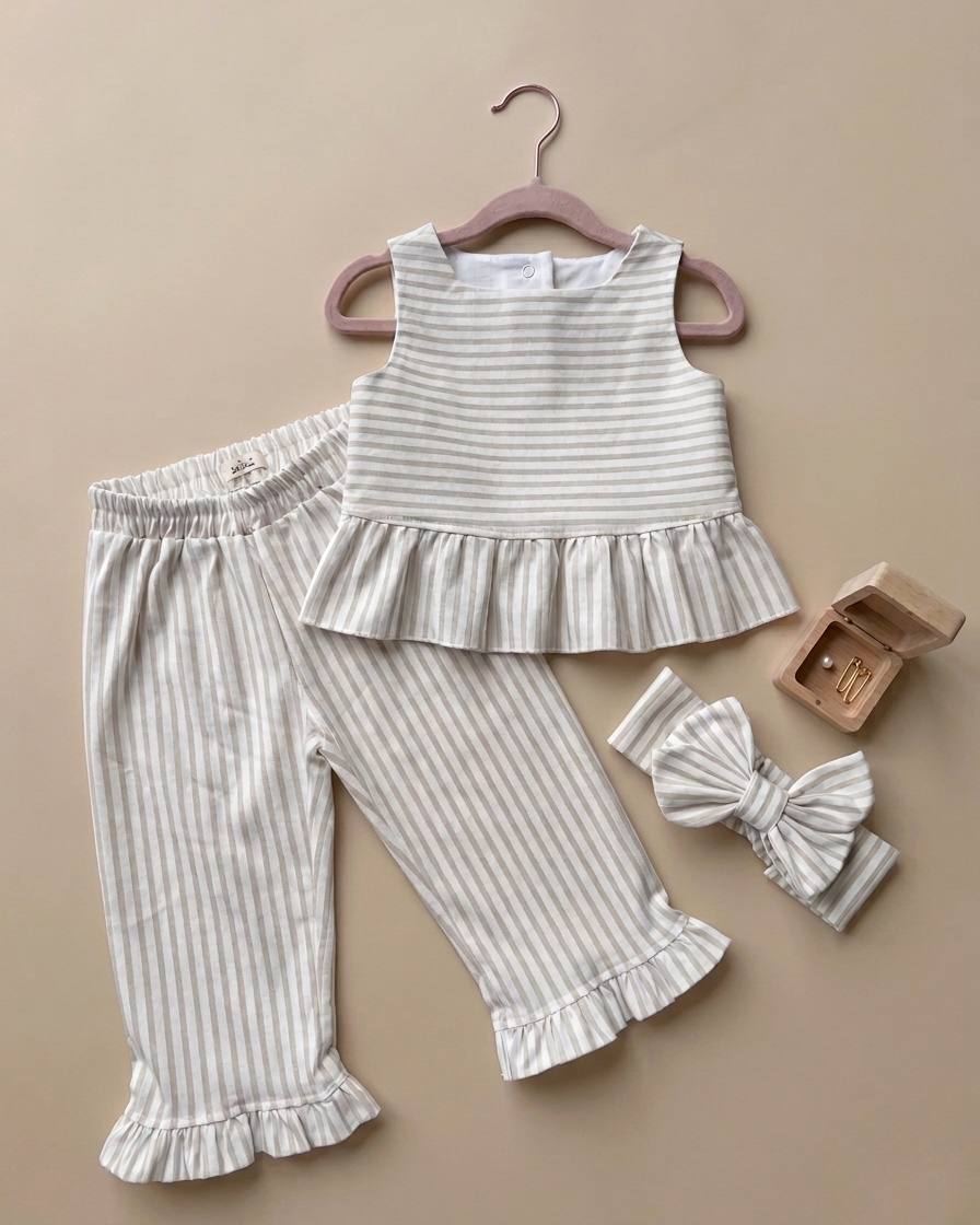Комплект блуза, штанці та бант Vanilla Stripe